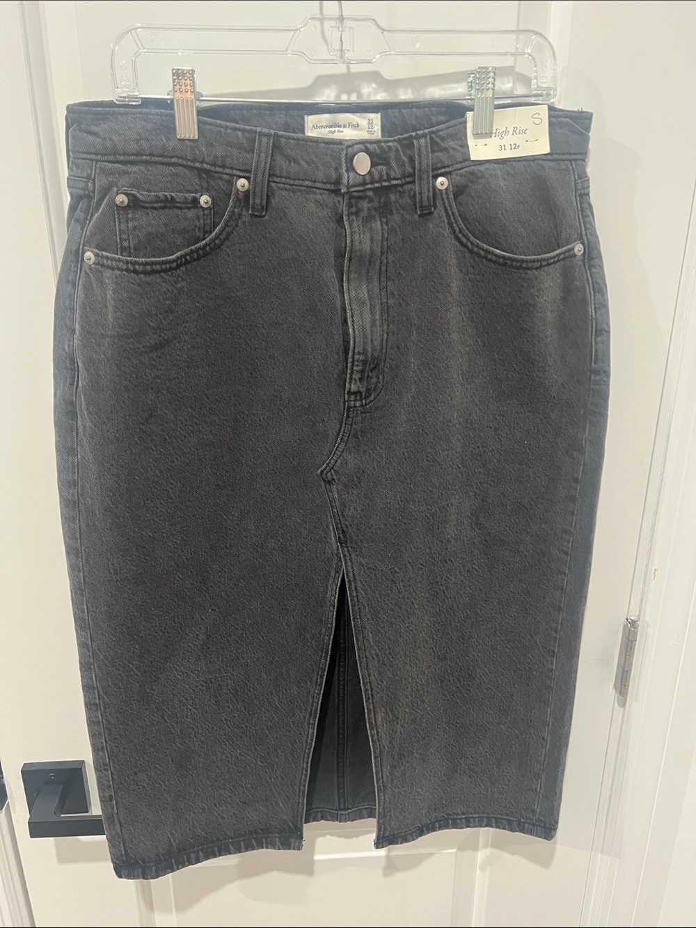Abercrombie & Fitch Black Straight Jeans‎ Skirt with Front Slit Size 12 Petite